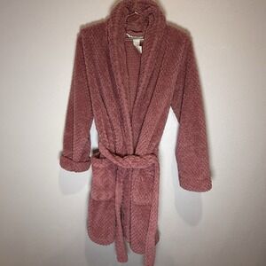 JASMINE ROSE Intimate‎ Women's S/P Bath Robe waffle-plush pink tie pockets